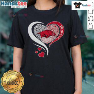 Nice Fingerprint Heart It's In My DNA Arkansas Razorbacks Ladies Tee showcasing team spirit and unique design.