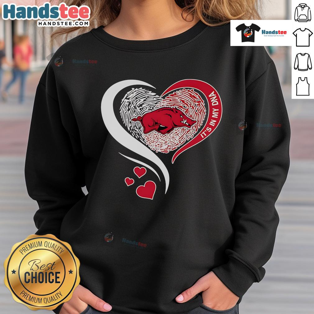 Arkansas Razorbacks sweatshirt featuring a fingerprint heart design, showcasing school spirit and unique style.