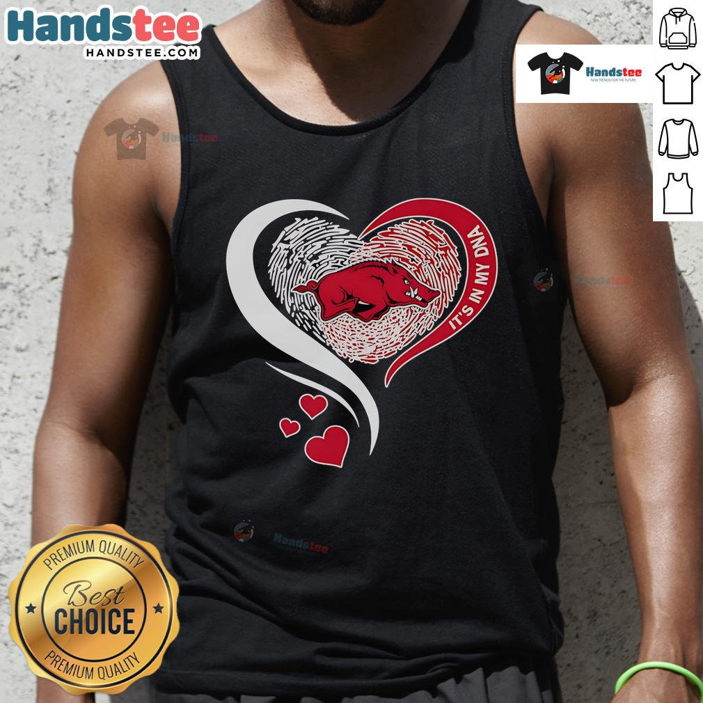 Arkansas Razorbacks tank top featuring a fingerprint heart design, showcasing team spirit and personal connection.