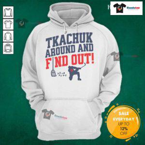 Nice Florida Tkachuk Around And Find Out Hoodie displayed on a model, showcasing stylish design and vibrant colors.