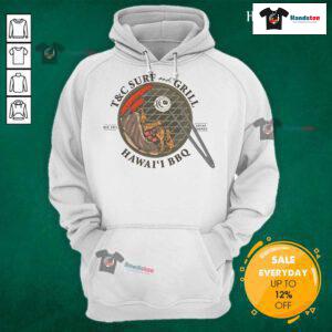 Cozy Nice Hawaii BBQ Jersey hoodie displayed on a wooden table, perfect for casual beach outings and BBQ gatherings.