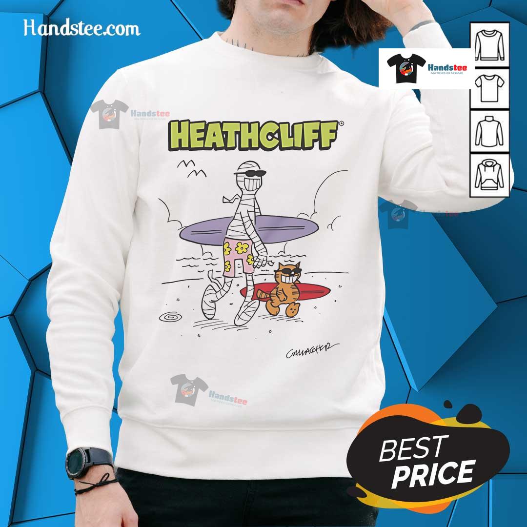 Alt Text: Nice Heathcliff and the Summer Mummy sweatshirt displayed on a model, showcasing trendy summer fashion.
