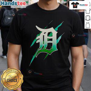 Alt Text: Jurassic World Rebirth Detroit Tigers logo t-shirt featuring a bold design and vibrant colors, perfect for fans.