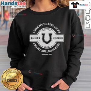 Nice Lucky Horse sweatshirt featuring a lucky horse and bulldogs, perfect for animal lovers and cozy fashion.