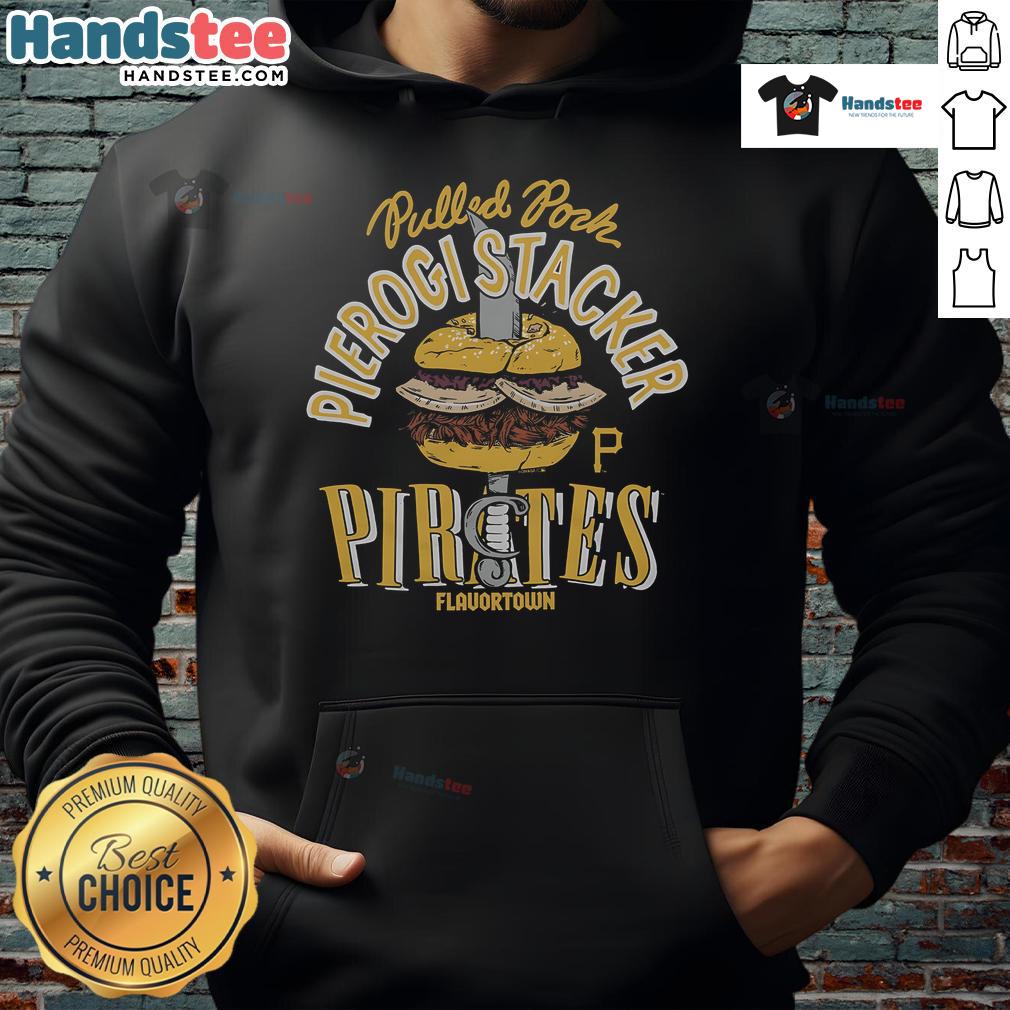 Nice MLB X Flavortown Pittsburgh Pirates Pierogi Stacker hoodie featuring vibrant design and team logo.