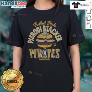 Nice MLB x Flavortown Pittsburgh Pirates Pierogi Stacker Ladies Tee featuring vibrant graphics and a stylish design.