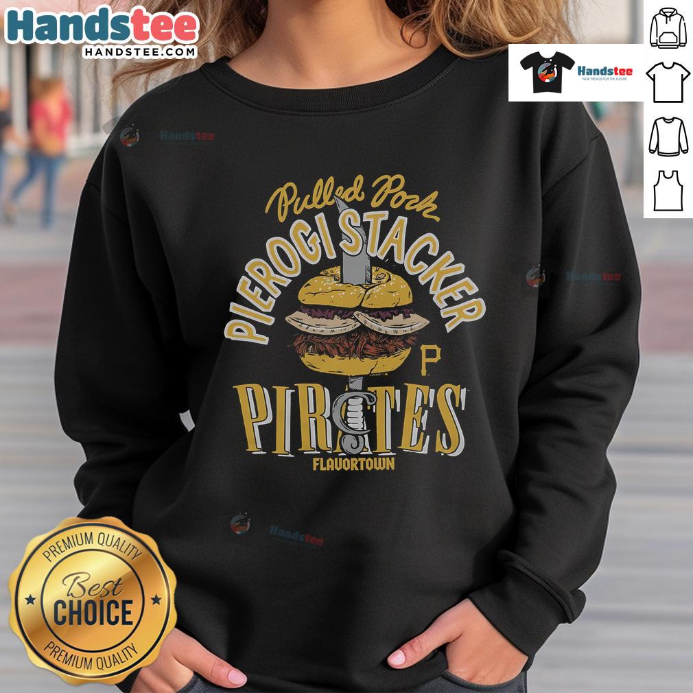Nice MLB X Flavortown Pittsburgh Pirates Pierogi Stacker Sweatshirt featuring vibrant team colors and unique design.