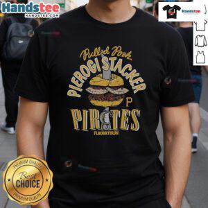 Nice MLB x Flavortown Pittsburgh Pirates Pierogi Stacker T-Shirt featuring vibrant graphics and team colors.