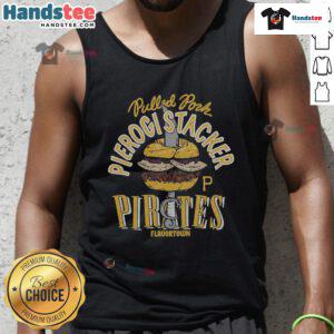 Nice MLB X Flavortown Pittsburgh Pirates Pierogi Stacker tank top featuring vibrant team colors and playful design.