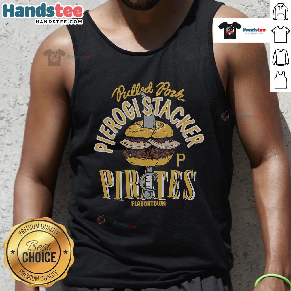 Nice MLB X Flavortown Pittsburgh Pirates Pierogi Stacker tank top featuring vibrant team colors and playful design.