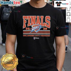 Oklahoma City Thunder 2025 NBA Finals Champions T-Shirt featuring vibrant team colors and logo for fans.