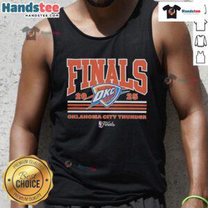 2025 NBA Finals Champions tank top featuring Oklahoma City Thunder logo and vibrant design celebrating their victory.
