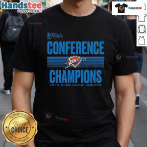 Nice Oklahoma City Thunder 2025 Western Conference Champions Ball Handler T-Shirt featuring vibrant team colors and logo.