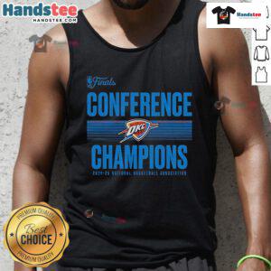 Oklahoma City Thunder 2025 Western Conference Champions tank top featuring a ball handler design, perfect for fans.