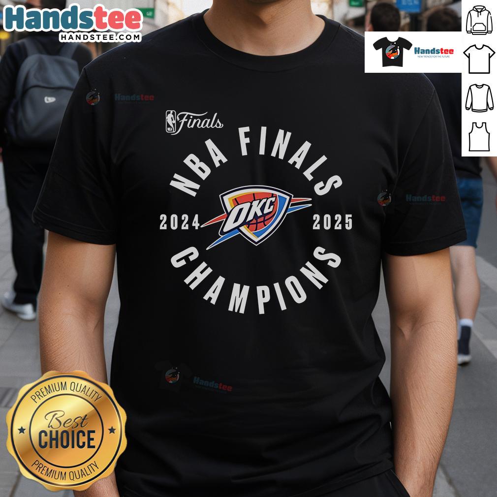 Alt Text: 2025 NBA Finals Champions T-Shirt featuring Oklahoma City Thunder logo and 'Offensive Rebound' design.