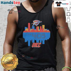 Stylish tank top featuring the Oklahoma City Thunder logo and The 405 city skyline, perfect for fans and city lovers.