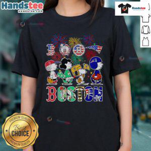 Alt Text: Ladies' tee featuring Nice Peanuts design for Happy 4th of July, celebrating Boston sports spirit.