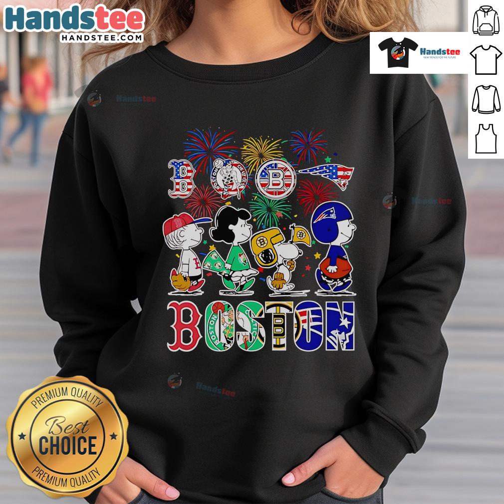 Nice Peanuts Happy 4th of July Boston Sports Sweatshirt featuring festive design and vibrant colors for summer celebrations.