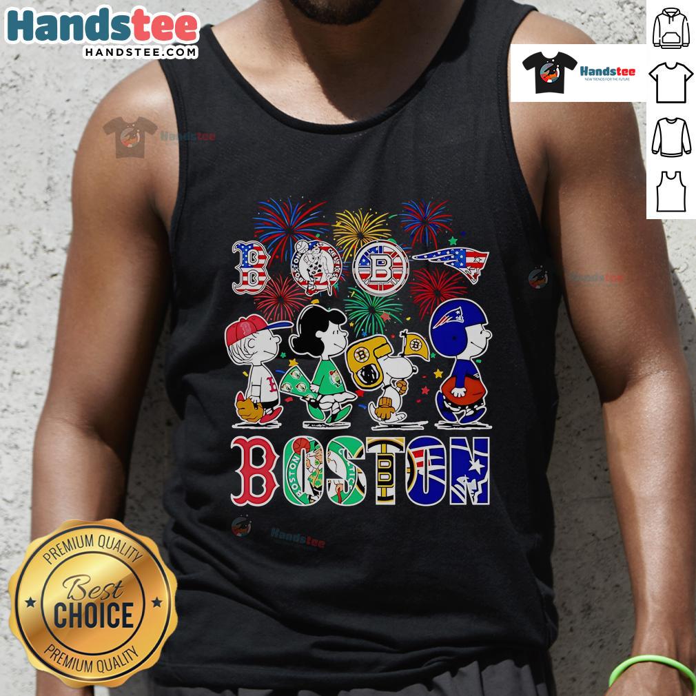 Nice Peanuts Happy 4th of July Boston Sports Tank Top featuring a fun design perfect for celebrating Independence Day.