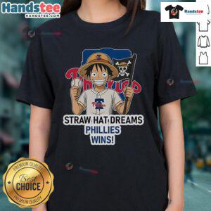 Alt Text: Ladies tee featuring Philadelphia Phillies Monkey D. Luffy design, perfect for fans of baseball and anime.
