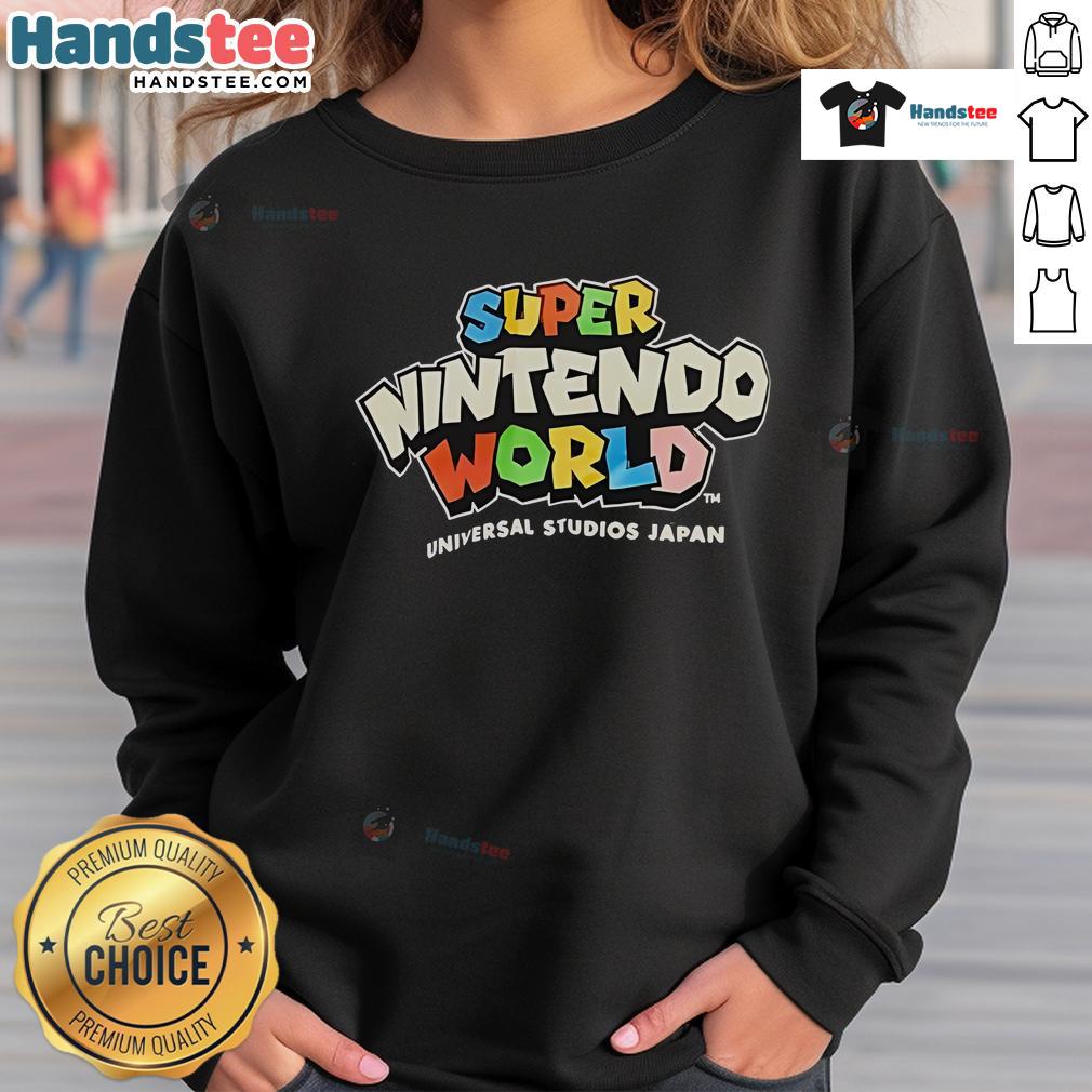 Alt Text: Cozy Nice Super Nintendo World sweatshirt showcasing iconic designs from Universal Studios Japan, perfect for fans.