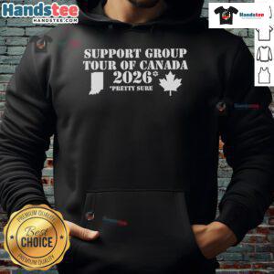 Nice Support Group Tour of Canada 2026 featuring a cozy maple leaf hoodie in a scenic outdoor setting.