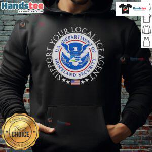 Back view of Nice Support Your Local Ice Agent hoodie featuring a stylish logo, perfect for ice enthusiasts.