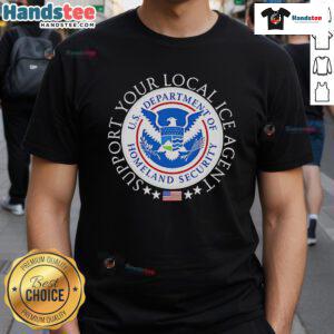 Support Your Local Ice Agent Back Logo T-Shirt featuring a bold graphic design for ice agents enthusiasts.