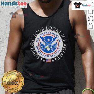 Support Your Local Ice Agent back logo tank top featuring a stylish design for ice hockey fans.