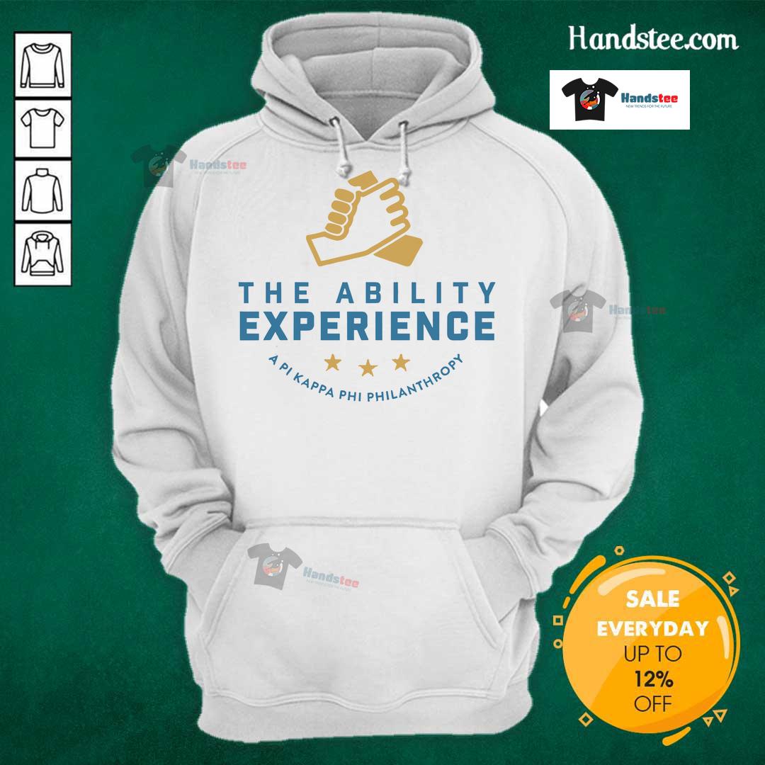 Alt Text: Nice The Ability Experience Pi Kappa Phi philanthropy hoodie featuring vibrant design and logo for charity support.