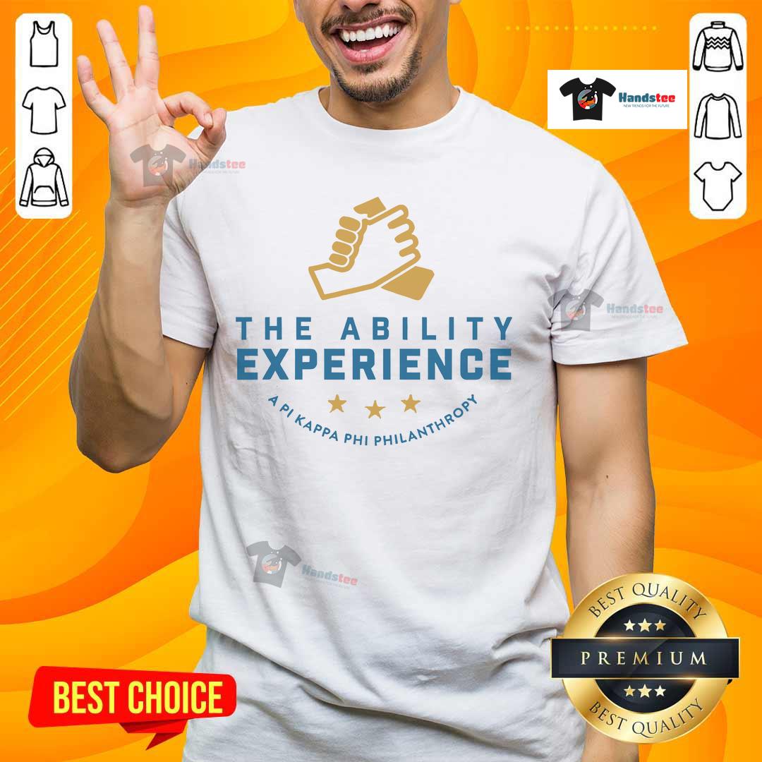 Nice The Ability Experience Pi Kappa Phi philanthropy t-shirt featuring logo and vibrant design for charity support.