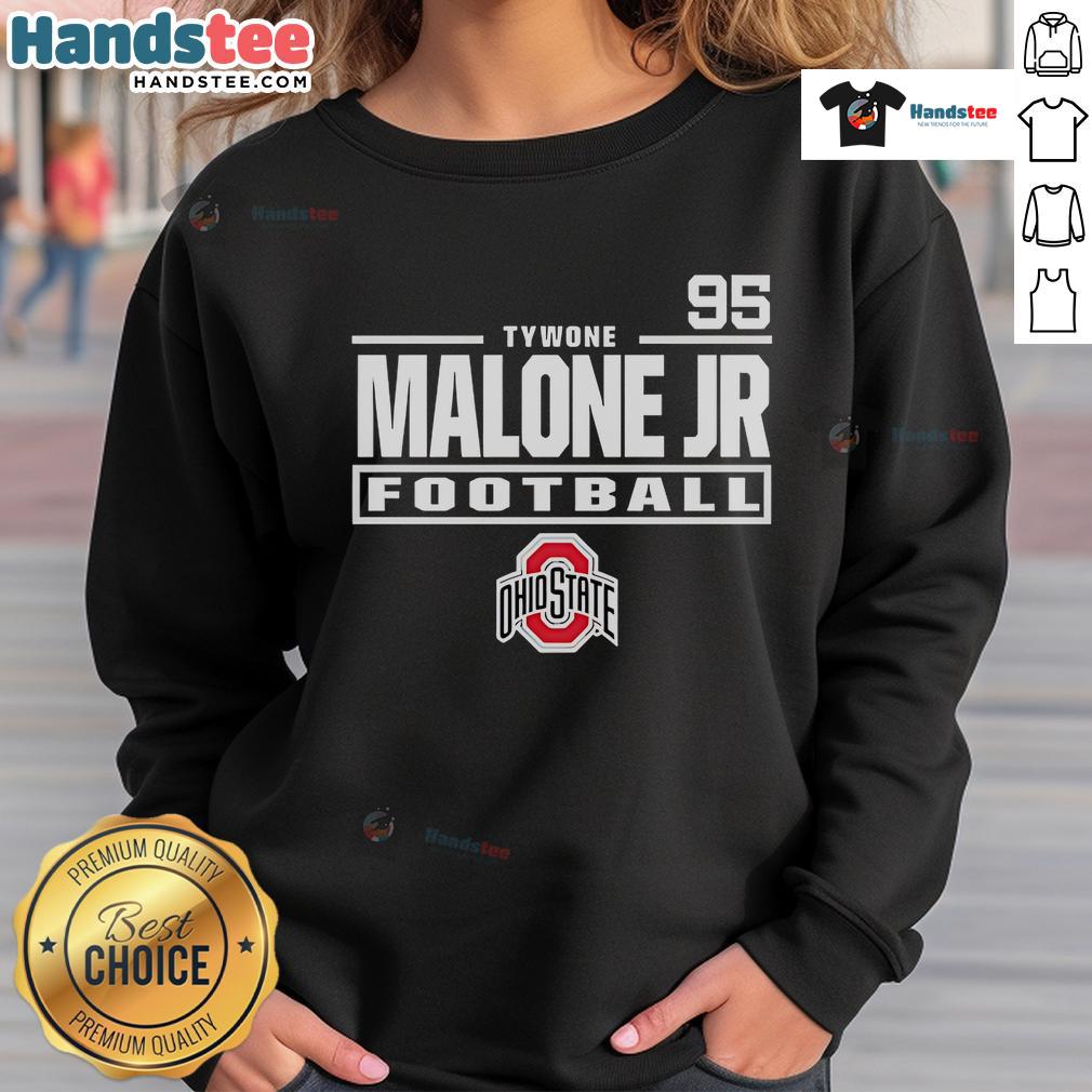 Alt Text: Nice Tywone Malone Jr. Ohio State Buckeyes Football 95 sweatshirt featuring team logo and vibrant colors.