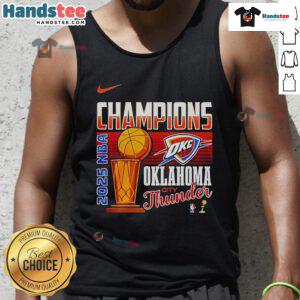 Official 2025 NBA Finals Champions Oklahoma City Thunder trophy tank top showcasing team pride and championship spirit.