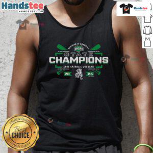 Lake Catholic Cougars 2025 OHSAA Baseball D4 State Champions tank top featuring team logo and championship design.