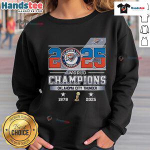 Official 2025 World Champions Oklahoma City Thunder sweatshirt featuring team colors and logo, perfect for fans.