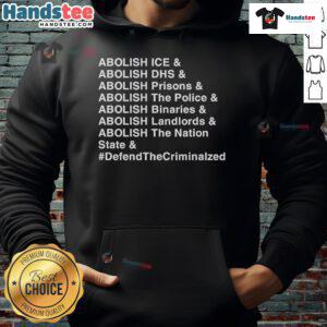 Alt Text: Official Abolish ICE, DHS, and Prisons hoodie showcasing bold text design for social justice activism.