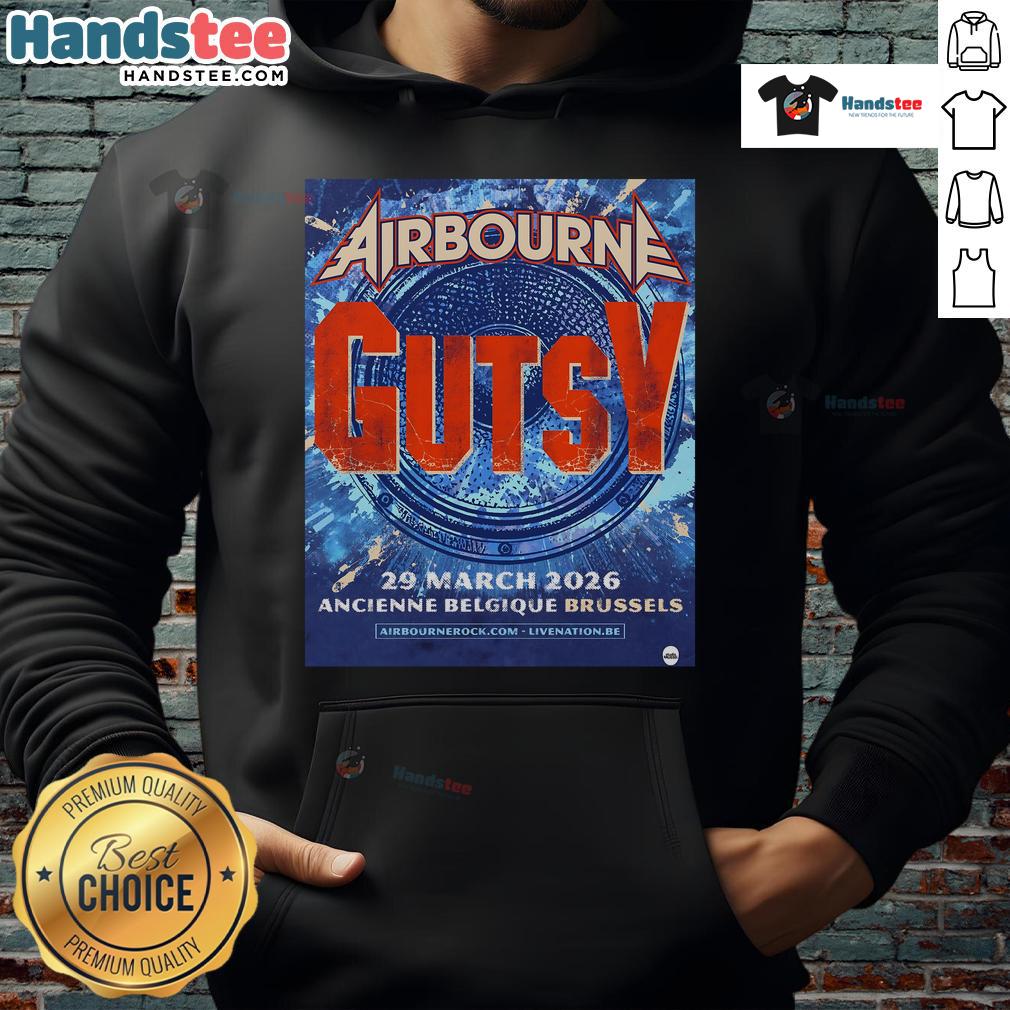 Alt Text: Official Airbourne Gutsy Garage Saarbrcken Live hoodie from the concert on March 29, 2026.