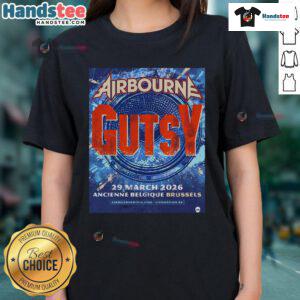 Alt Text: Official Airbourne Gutsy Garage live concert in Saarbrucken on 29 March 2026 featuring ladies' tee design.