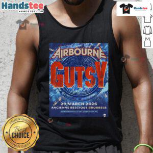 Official Airbourne Gutsy Garage Saarbrucken live performance tank top design, March 29, 2026, featuring vibrant graphics.