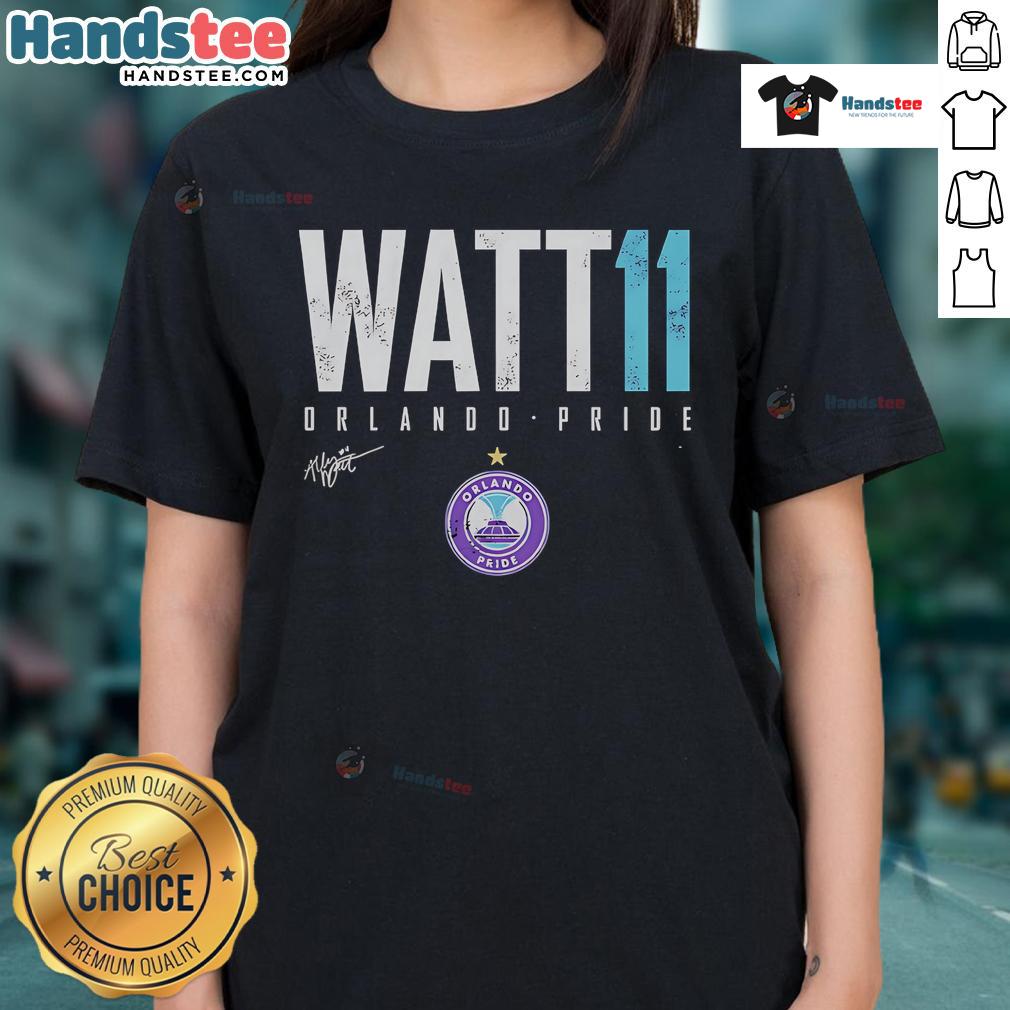 Official Ally Watt Orlando Pride Elite 11 Ladies Tee featuring vibrant team colors and stylish design for fans.