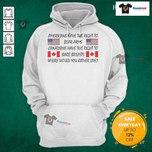 Official hoodie design highlighting Americans' right to bear arms and Canadians' right to bare breasts.