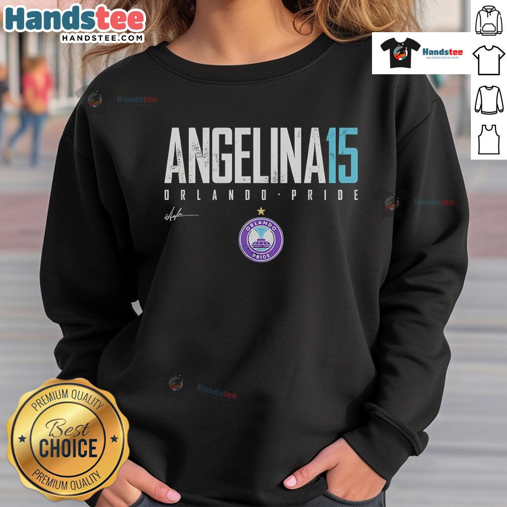 Official Angelina Orlando Pride Elite 15 Sweatshirt featuring vibrant colors and a stylish design for pride supporters.