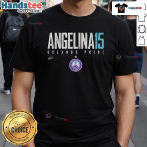 Alt Text: Official Angelina Orlando Pride Elite 15 T-Shirt featuring vibrant team colors and logo, perfect for fans and supporters.