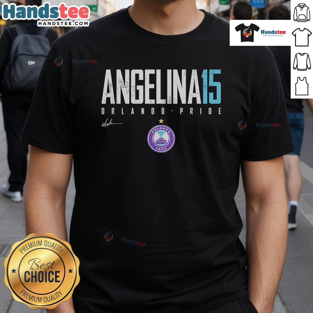 Alt Text: Official Angelina Orlando Pride Elite 15 T-Shirt featuring vibrant team colors and logo, perfect for fans and supporters.