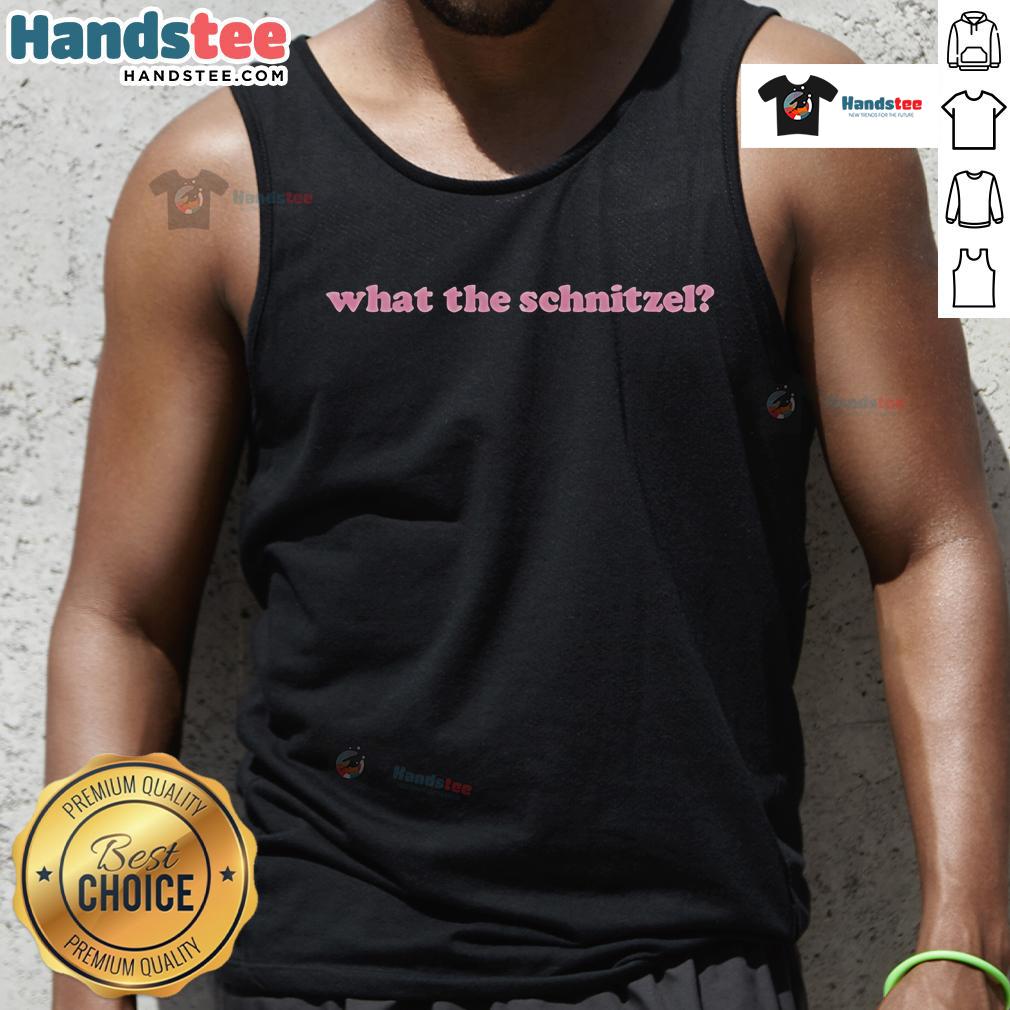 Official Anthony Voulgaris What The Schnitzel tank top featuring bold graphics and vibrant colors, perfect for casual wear.