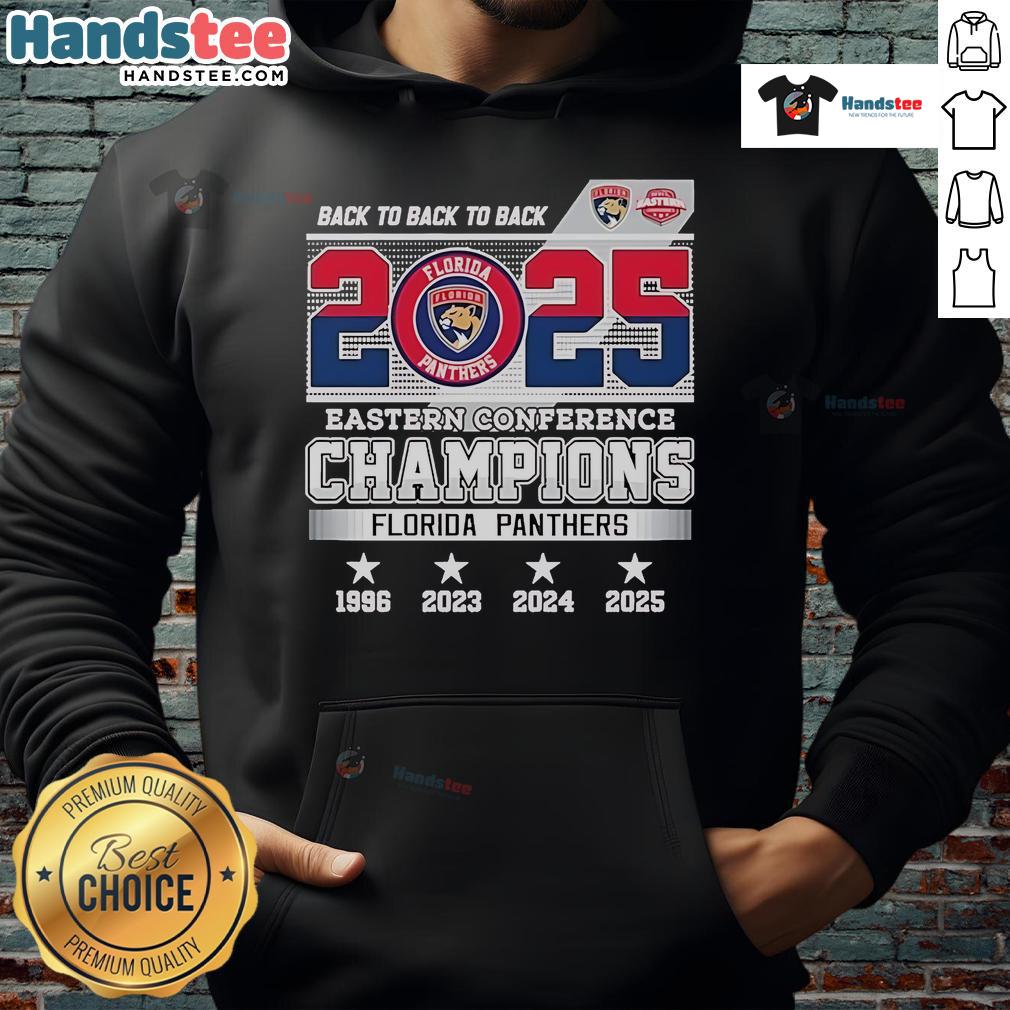 Official Back-To-Back-To-Back 2025 Eastern Conference Champions Florida Panthers Skyline Hoodie in vibrant design.