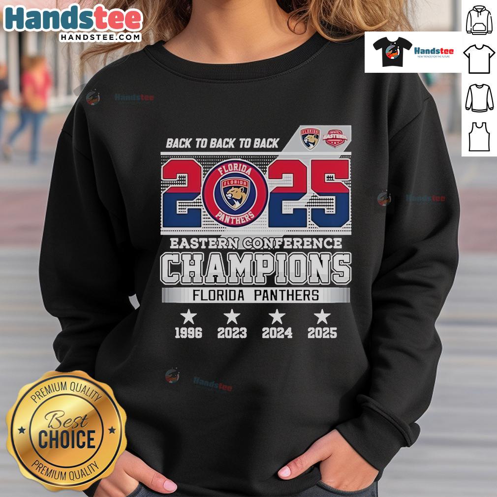 Florida Panthers skyline sweatshirt celebrating 2025 Eastern Conference Champions back-to-back-to-back victories.