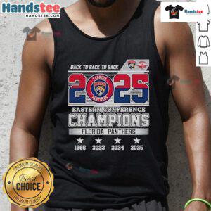 Alt Text: Florida Panthers Back-to-Back-to-Back 2025 Eastern Conference Champions skyline tank top for fans.