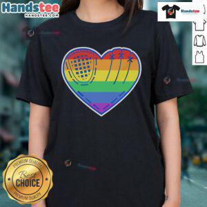 Official Baseball Heart LGBT Pride Ladies Tee featuring a colorful heart design celebrating love and inclusivity.