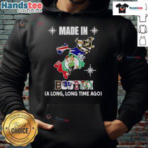 Official Bruins, Patriots, Celtics, Red Sox logos on a Boston map hoodie showcasing iconic sports teams in Boston.